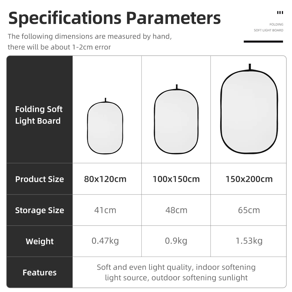 AMBITFUL 80x120 سنتيمتر 100x150 سنتيمتر 150x200 سنتيمتر المحمولة البيضاوي متعدد القرص شفافة الأبيض عاكس للطي استوديو صور الناشر #6
