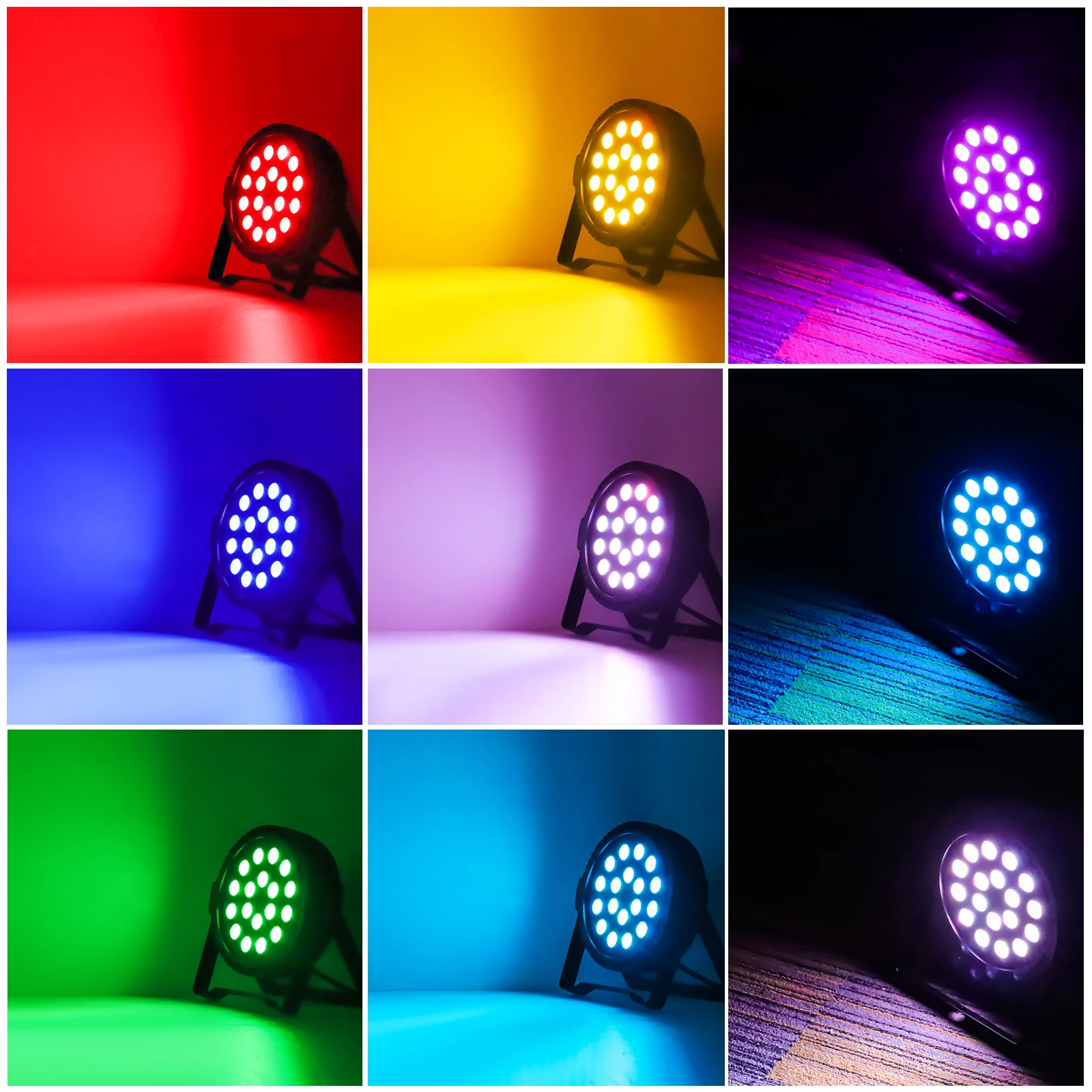 4PCS/Set 18LED Par Light RGB Flat Stage Par Light Effect LED Projection Light for DJ Disco Party Wedding Holiday Bar Club Show