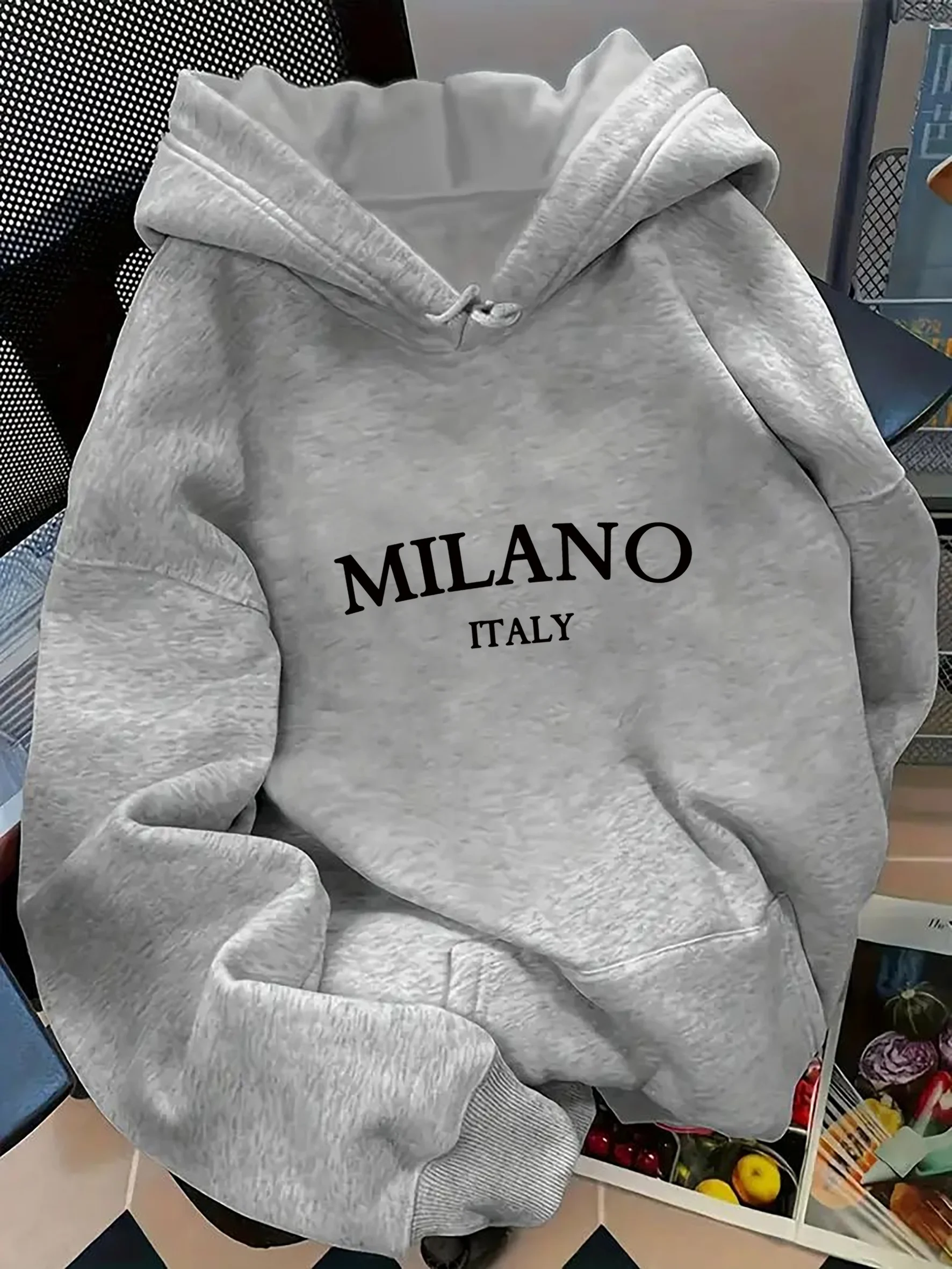 Damen-Hoodies mit MILANO-Buchstabenmuster, stilvolles Langarm-Sweatshirt, Vintage-Stil, grafische Pullover, Freizeitkleidung