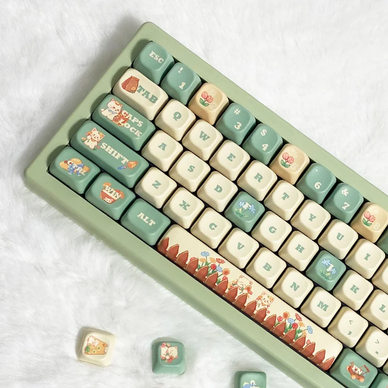 Cat Garden Theme Keycaps 133/141 Key Eoa Highly Cute Pbt Thermal Sublimation Customized Mechanical Keyboard Cute Story Keycaps