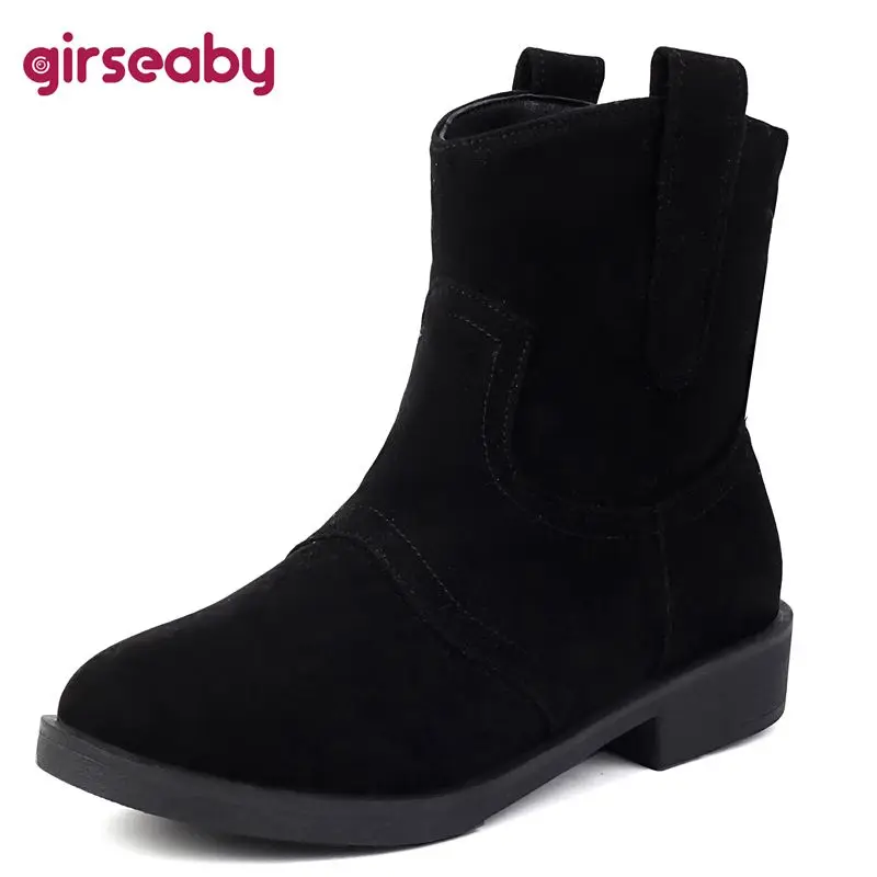 

Girseaby 2025 Classic Flock Suede Women Ankle Boots Flats Slip On Big Size 42 43 44 Casual Daily Soft Western Bota for Female