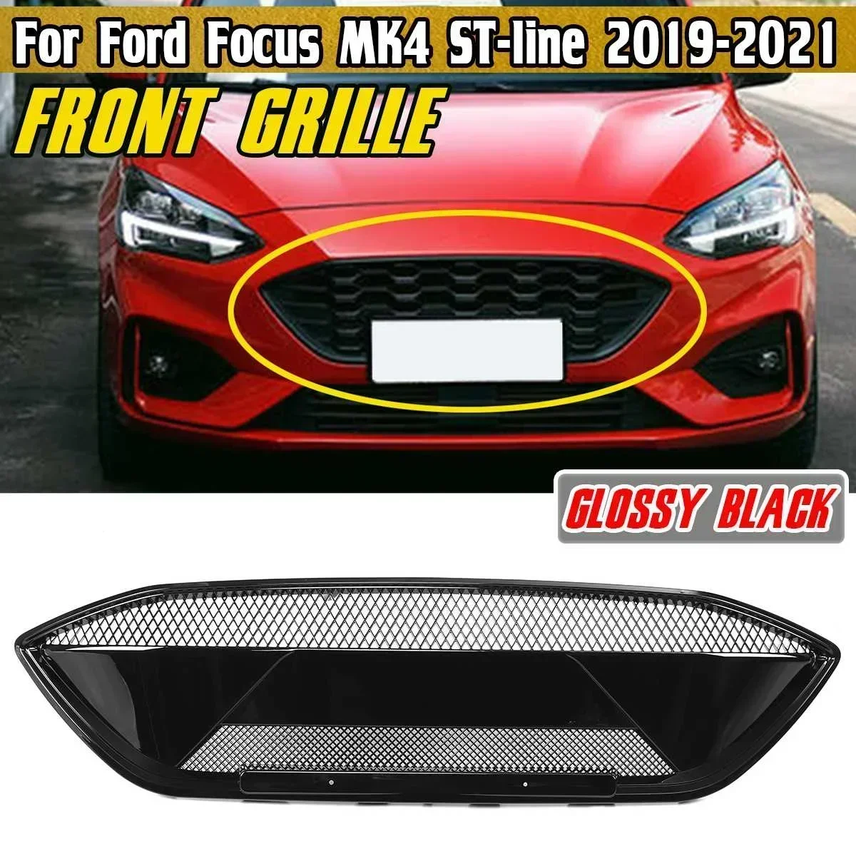 High Quality Car Front Upper Grille RS Style Front Radiator Racing Grills For Ford Focus MK4 ST-line 2019 2020 2021 Body Kit