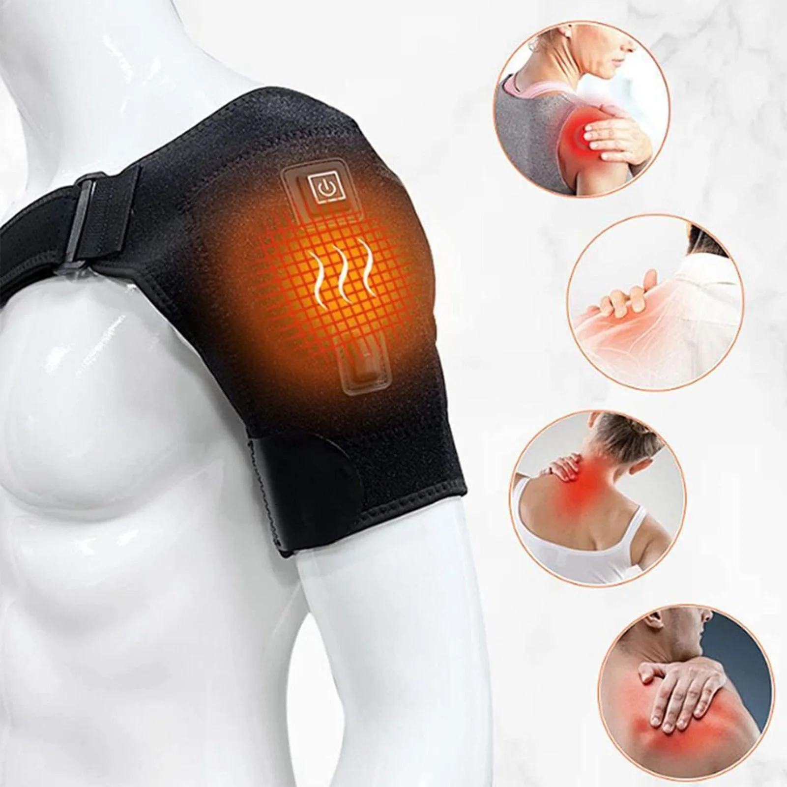 USB Electric Shoulder Massager Heated Vibrations Shoulder Wrap Brace for Injury Dislocation Rehabilitation