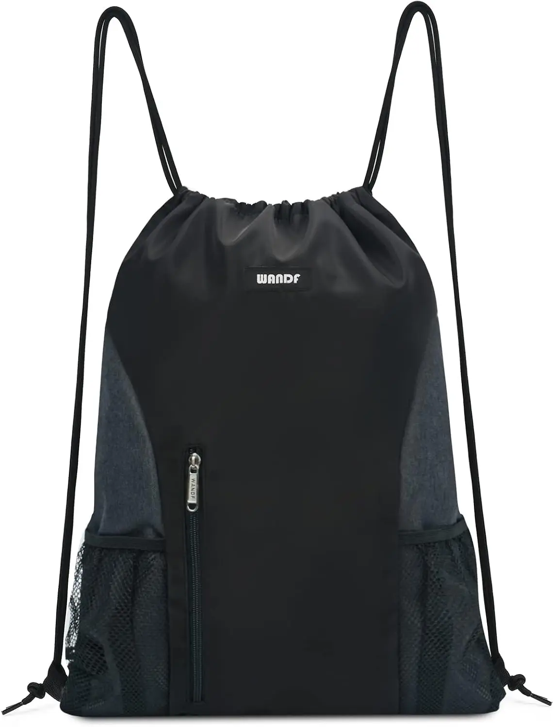 

Drawstring Backpack Sports Gym Sackpack with Mesh Pockets Water Resistant String Bag for Women Men(Black)
