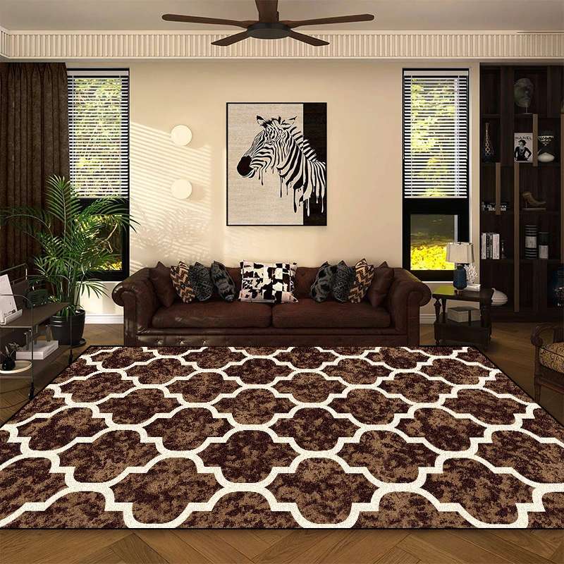 European Style Luxury Carpet for Living Room Geometric Pattern Decoration Sofa Area Short Velvet Rugs Bedroom Non-slip Floor Mat
