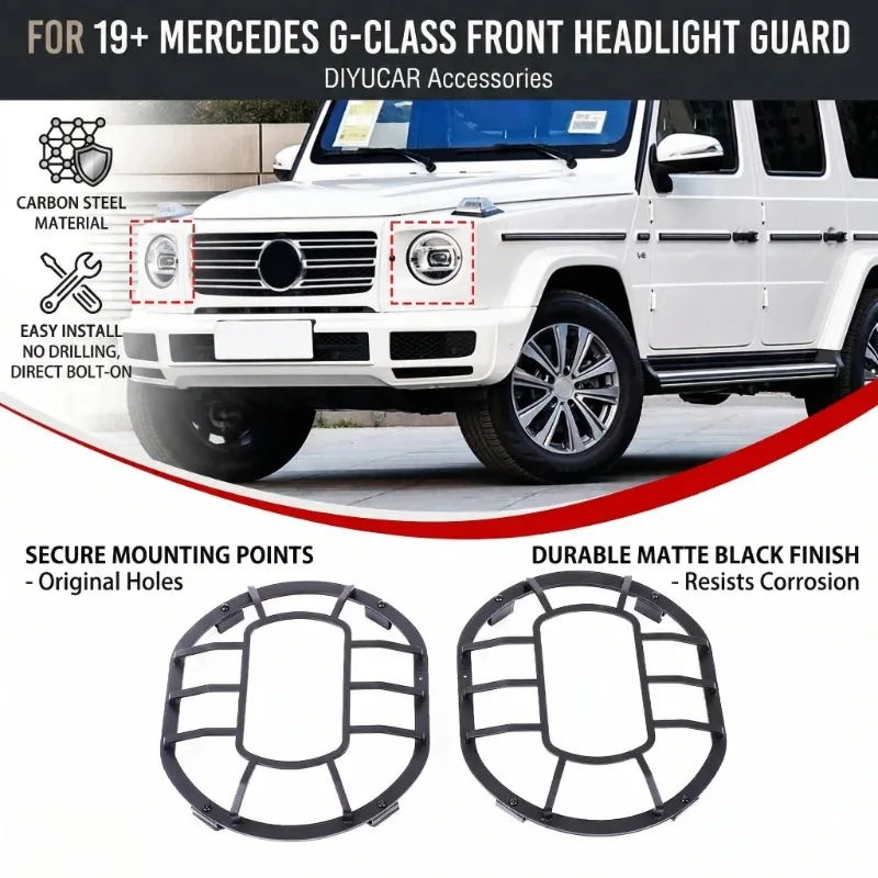 

For Mercedes Benz G Class W464 2019-2025 Carbon Steel Black Car Headlight Protective Frame Cover Trim Exterior Accessories