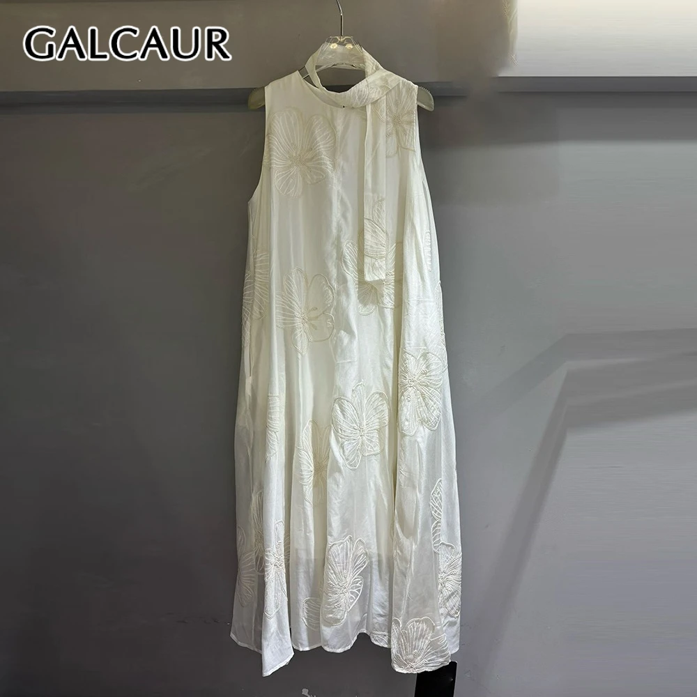 

Элегантное платье GALCAUR с вышивкой и вставками, свободного кроя, для женщин, с круглым вырезом, без рукавов, с кружевной отделкой, модное женское платье