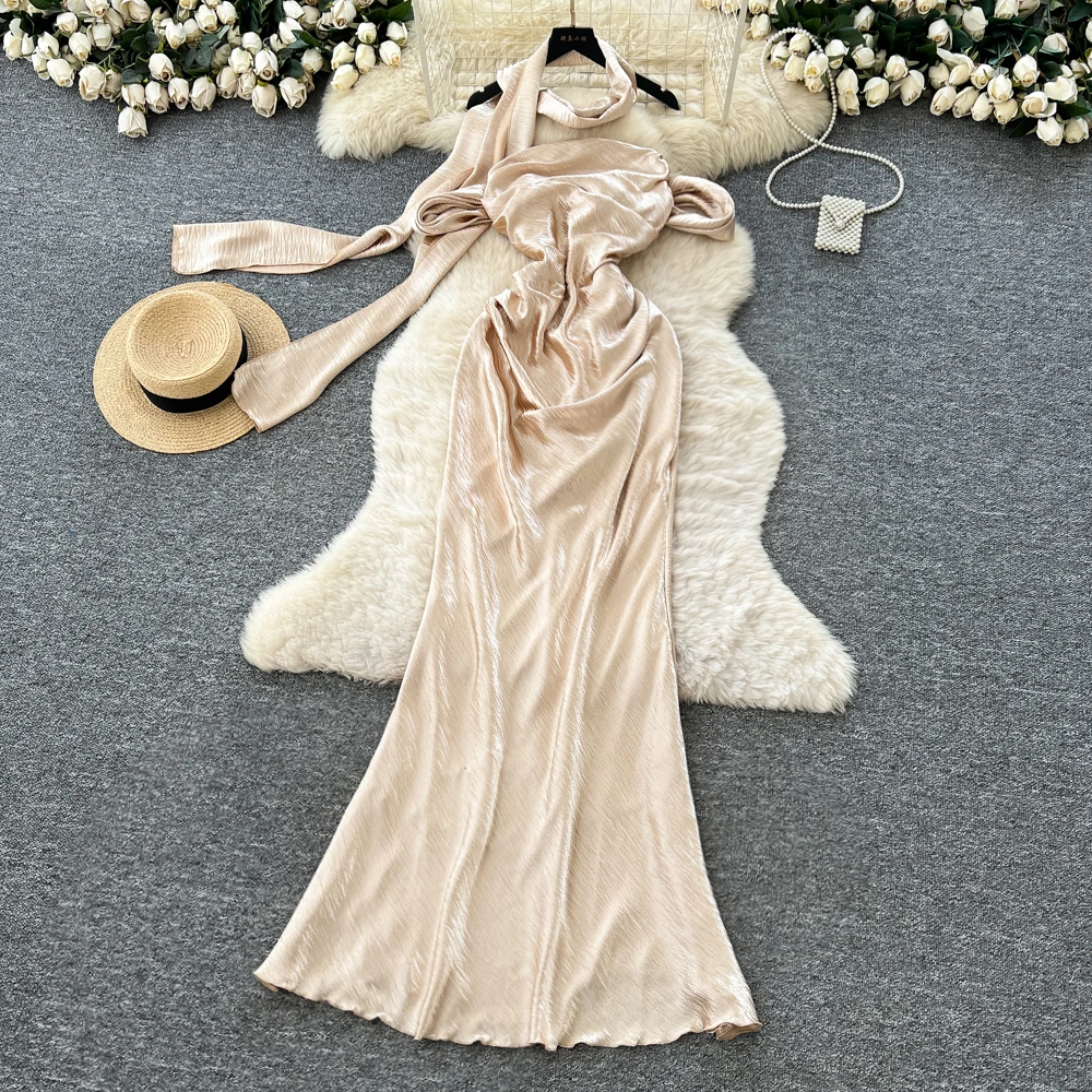 Robe Chic et élégante en satin, sans manches, Vintage, Slim, mode coréenne, vêtements de rue pour femmes