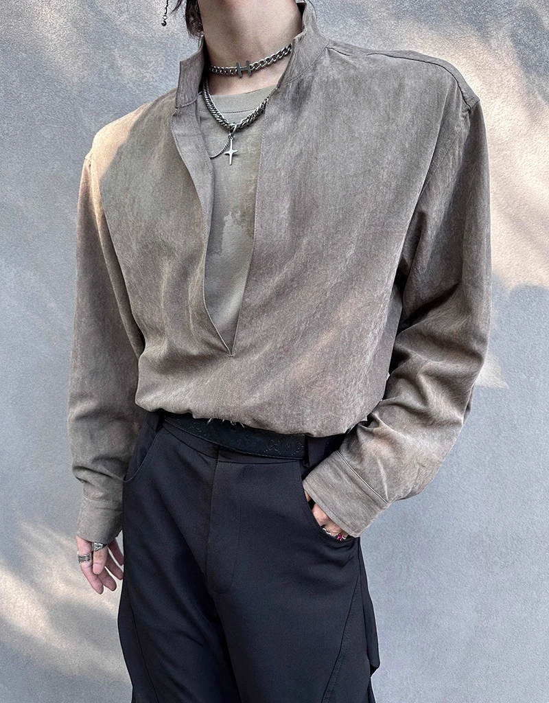 Men's Trendy Long Sleeve Shirts 2025 Autumn New Faux Two-Piece Design Tops Male Loose Comfort Fashion Long Sleeve Stylish Shirts