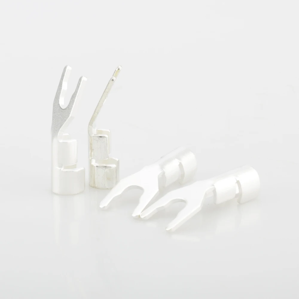 Nieuwe 8 Stuks Hi-End Massief Koperen Plug Verzilverd Spade Plug Luidsprekerkabel Connector Hifi Puur Koper Verzilverde Spade