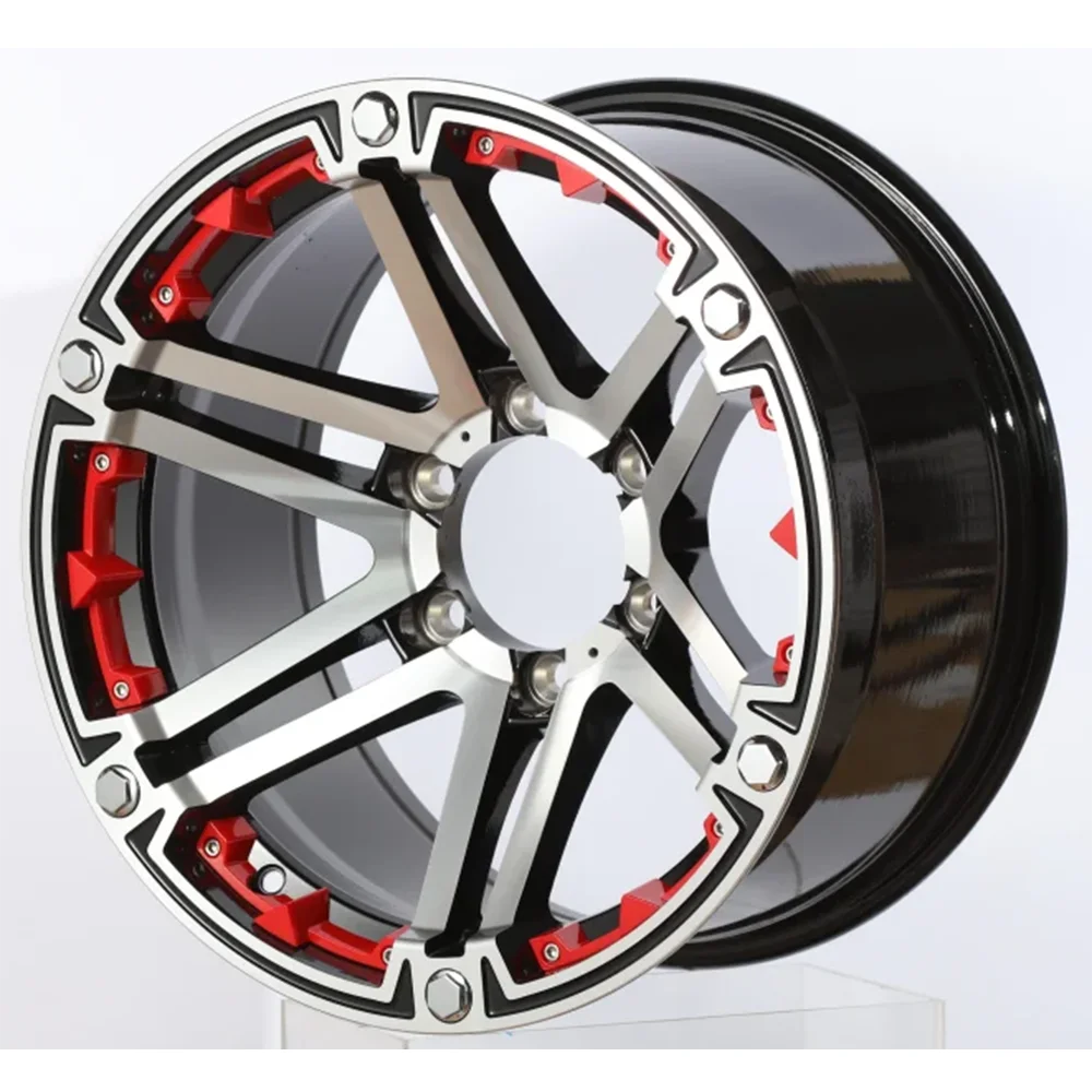 Smart 16 Inch Black Machine Face Red Lip 6Lugs 6Holes 17*7.5 Wheels Aluminum Alloy Car Wheel Rims 4*4 Offraod Wheel Rims