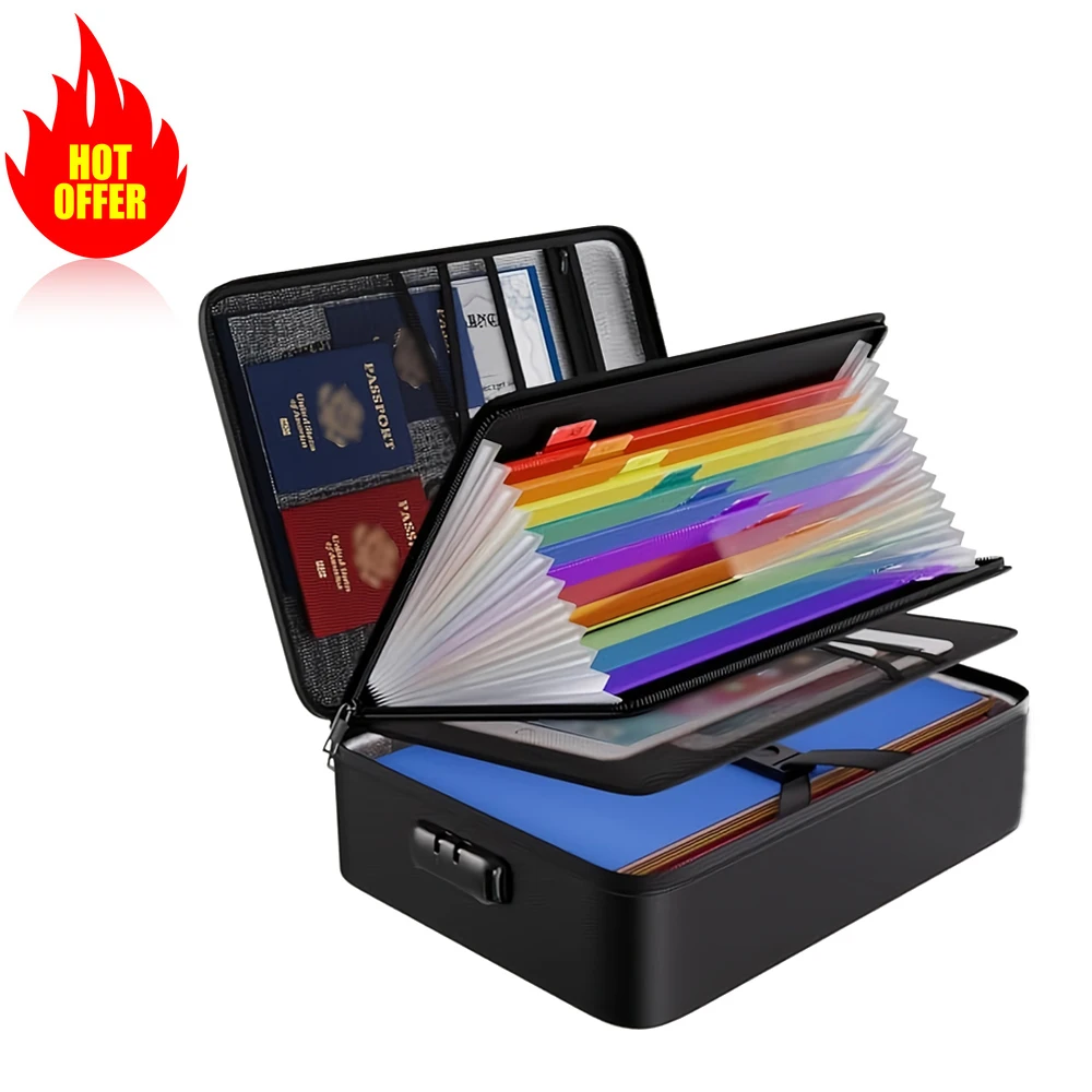 Fireproof Document Organizer Bag with 13 Colored Pockets, Multi-Layer Portable Home Safe Storage Bag
