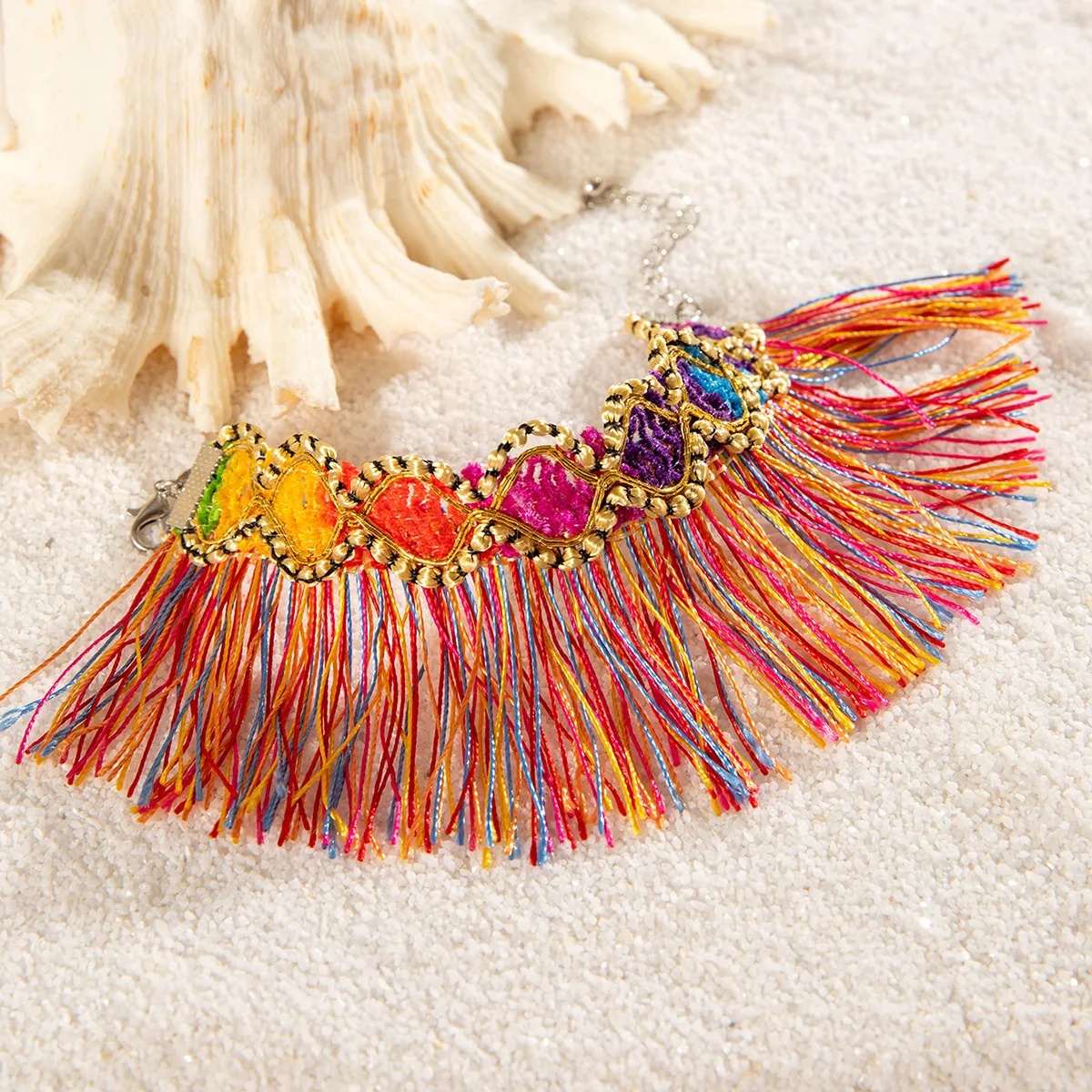 Bohemian Colored Tassel Bracelet, Retro Ethnic Style Fabric Line Jewelry For Women image 2