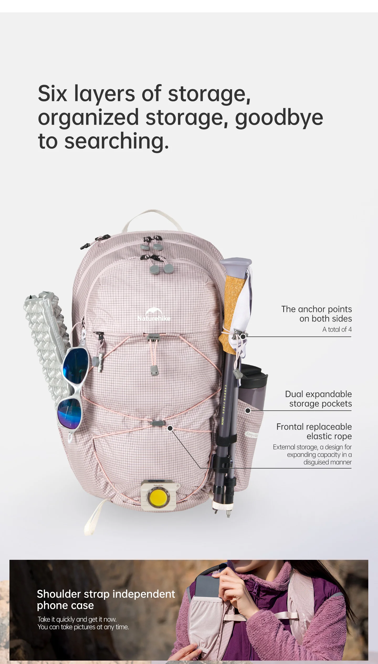 Naturehike 20L Freizeitrucksack, leicht, für Outdoor-Klettern, Trekking, Reisen, großes Fassungsvermögen, Trinkblase-Fach – Detail 8