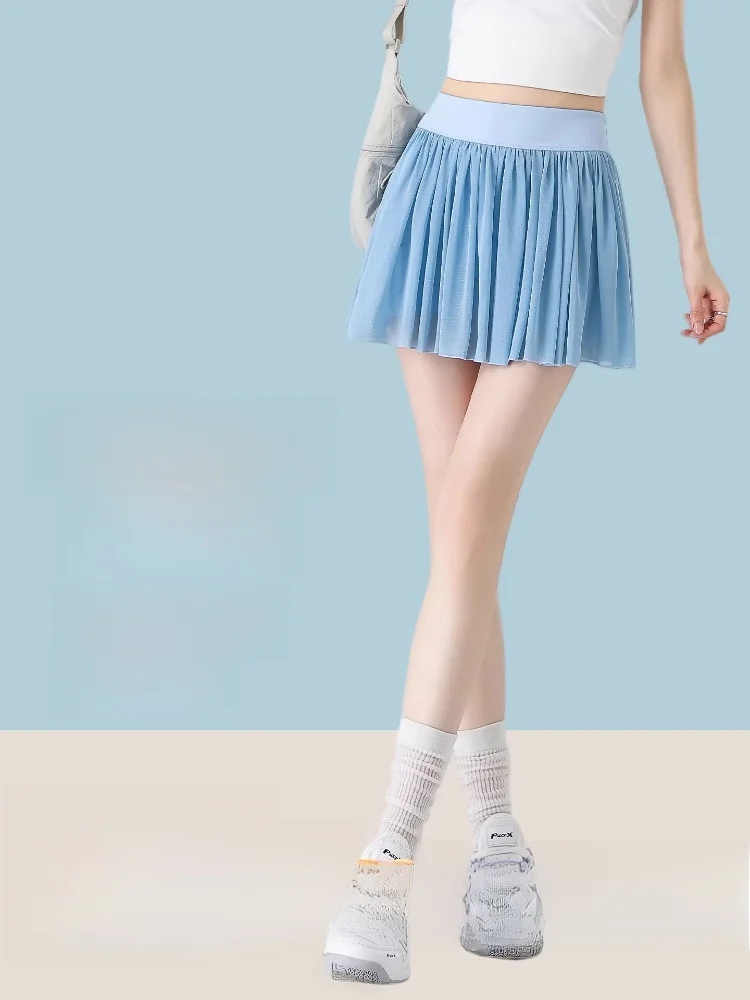 

Синяя женская теннисная юбка-миди с высокой талией, А-силуэт, плиссированная, из нейлоновой ткани, новинка 2026 года, очень красивая