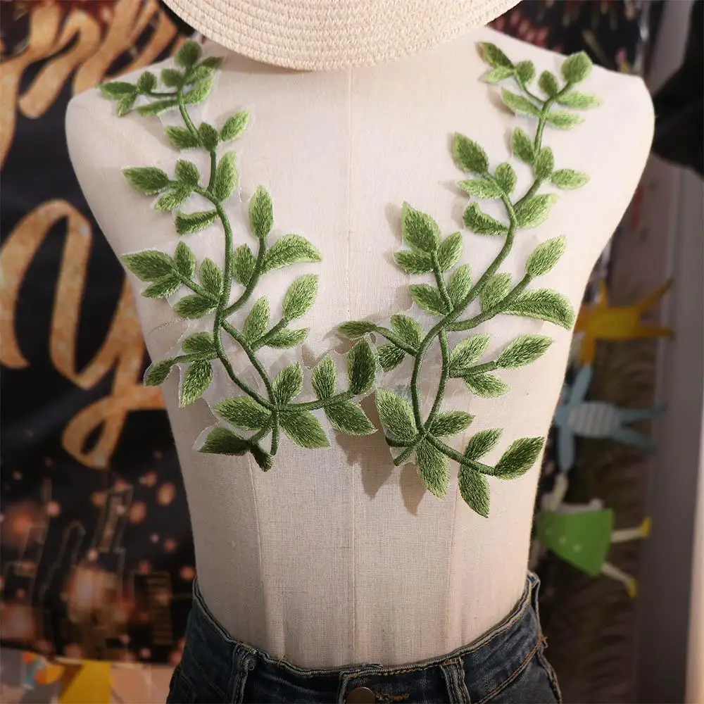 2 قطع الورقة الخضراء زهرة الأقحوان المطرزة بقع أنيقة خمر الملابس زين الملابس الرائعة بقع الخياطة