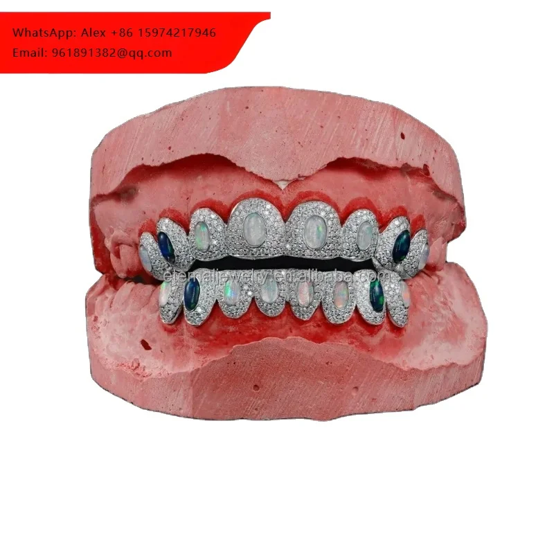 

Pass Diamond Tester Moissanite Grillz Hip Hop Style Iced Out 925 Silver Vvs Diamond Opal Teeth Grillz Jewelry Men Women