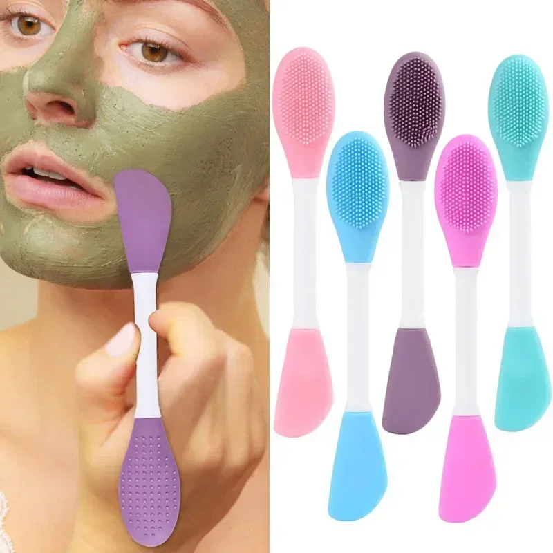 Double Head Facial Mask Brush Silicone Applicator Spoon Spatula Stirring Stick Skin Face Cleansing Care Household Makeup