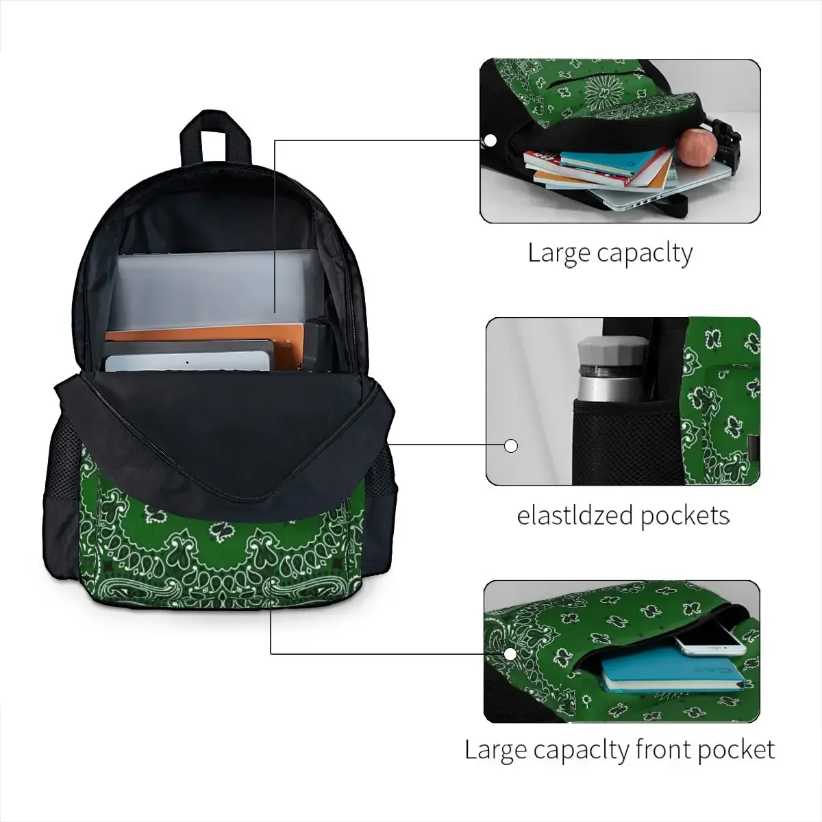 Green Bandana Backpacks Boys Girls Bookbag Students School Bags Cartoon Kids Rucksack Travel Rucksack Shoulder Bag