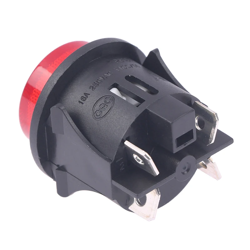 Red Push Button Switch With Light 4 Pins Touch Power 16A 250V Electrical Round Rocker 28*23.2mm PS18-16-2