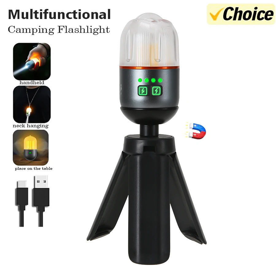 

Mini Camping LED Flashlight with Bracket Night Lamp 9 Lighting Modes Light Built in Battery USB Rechargeable Emergency Lantern