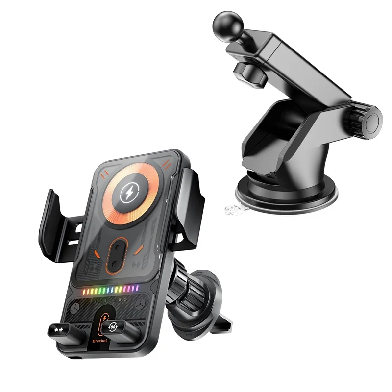 TONGDAYTECH F18 Kabelloses Auto-Ladegerät mit automatischer Erkennung     Elektrische drehbare Halterung     Umgebungslicht     Kompatibel mit iPhone 16/15/14/Samsung S25U 8