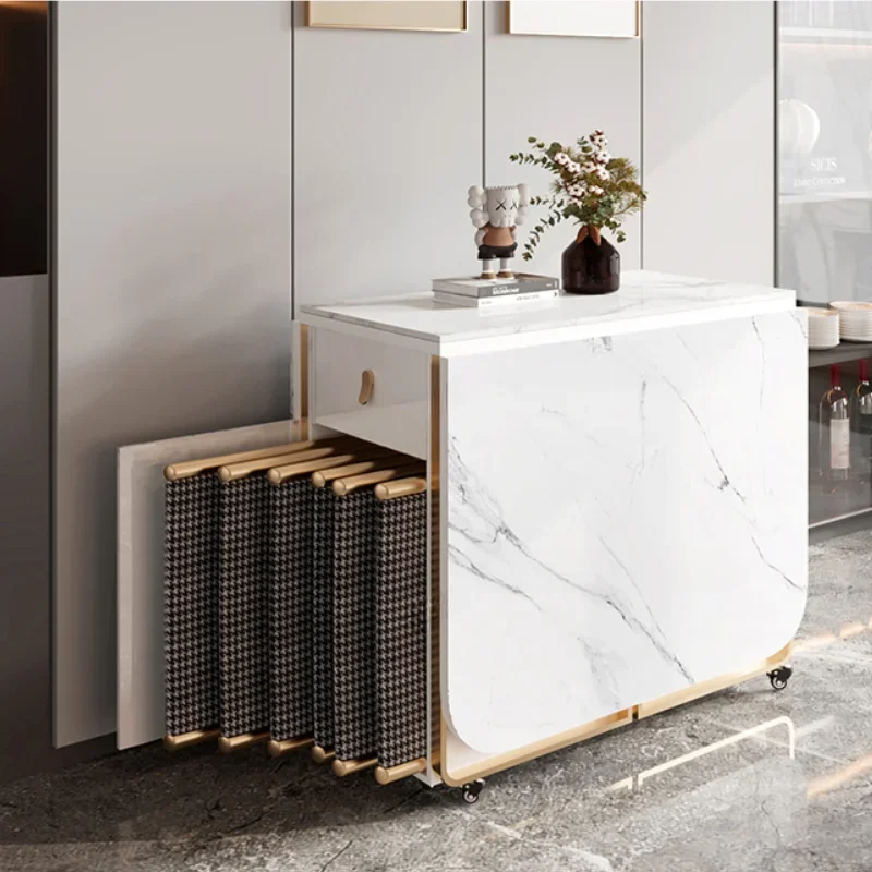 

White Luxury Modern Dining Table Chairs Set Multifuctional Living Room Mobile Dining Table Home Space Saving Esstisch Funiture