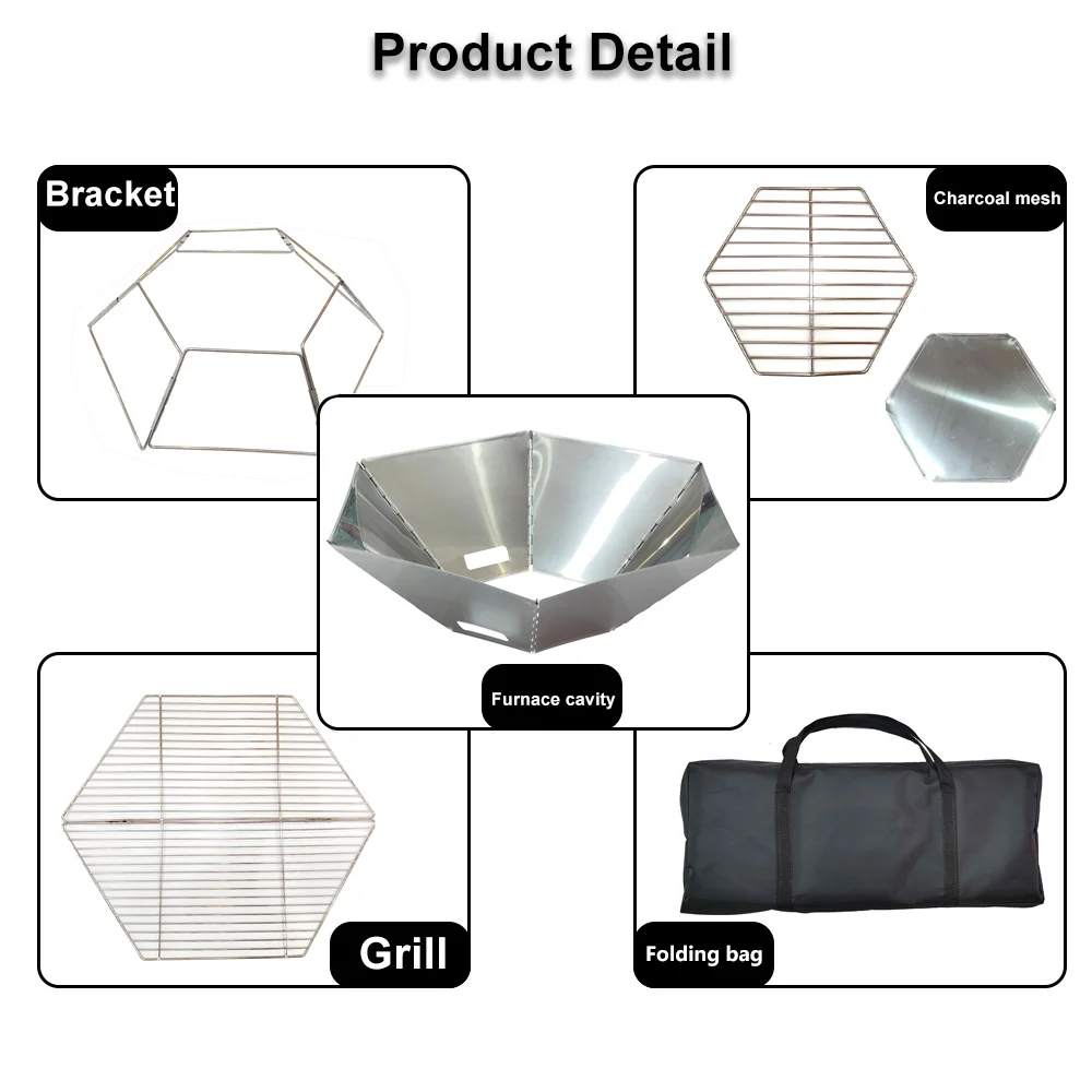 Imagem -04 - Portátil Folding Camping Braseiro Hexagonal Oco Fogueira Fogão Queimador de Lenha Fogueira Forno Fogo Fogão a Lenha para Camping