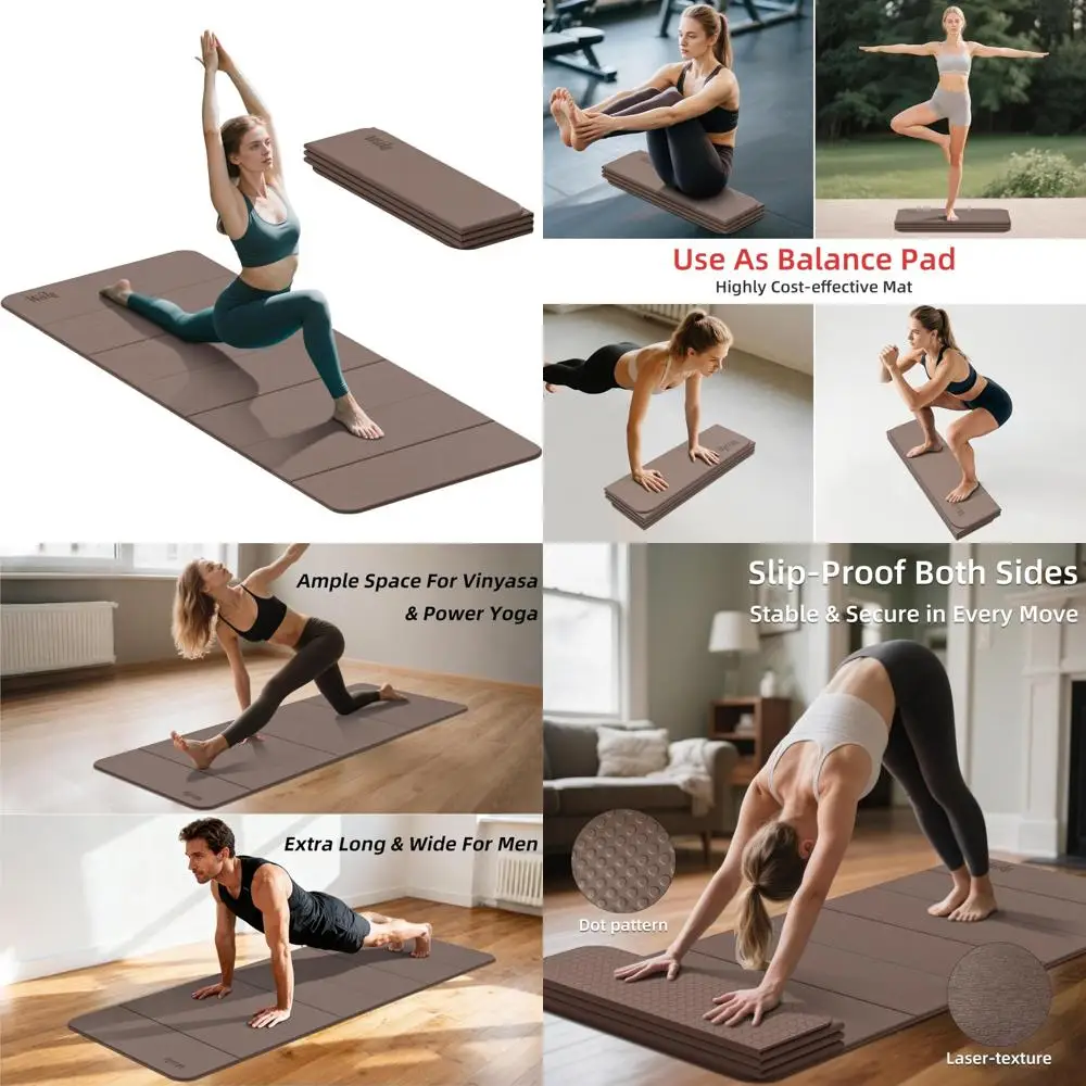 سجادة يوجا كبيرة قابلة للطي للبيلاتس - غير سامة، مقاس 75 × 32 بوصة كبيرة جدًا، سميكة 1/4 بوصة، تصميم غير قابل للانزلاق ومحمول مثالي لـ
