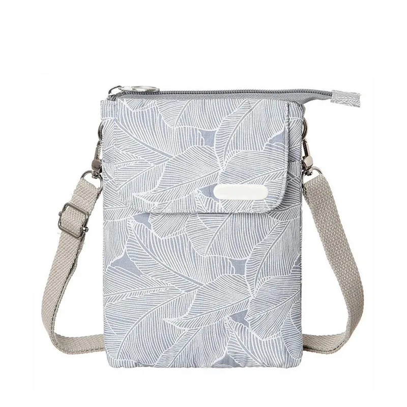 Women Leaf Large Screen Mobile Phone Bag Capacity Canvas Messenger Bag Ladies Shoulder Bag