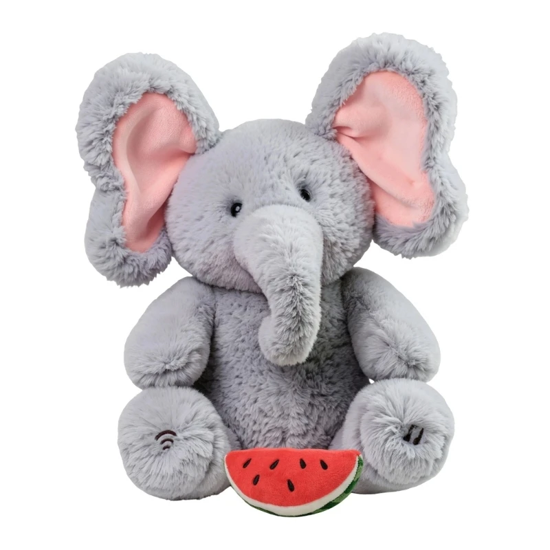 CORA Baby Elephant Stuffed Toy with Music, Repeat-Back Voice Feature, and Watermelon Feeding Accessory for Toddlers and
