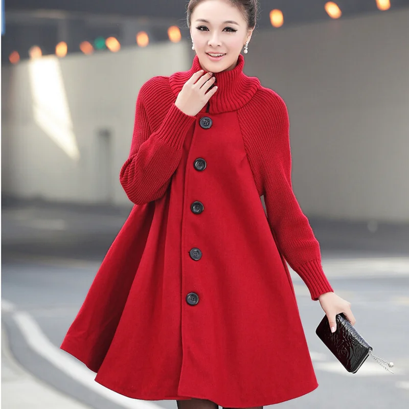 Korean Version Of Large Size Women Winter Coat  Long Loose Woolen Coat Cloak Wool Trench Coat