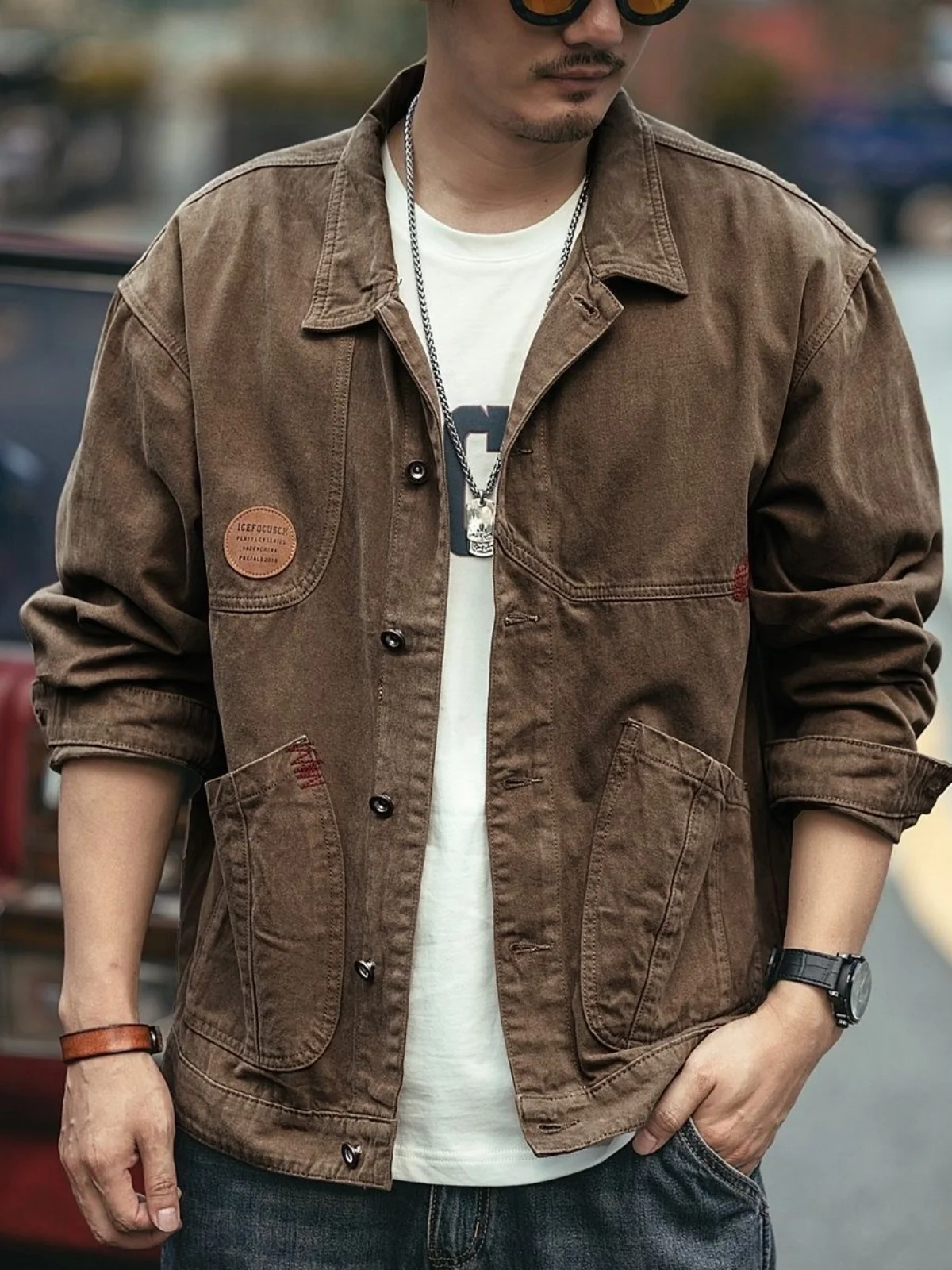Men's Workwear Denim Jacket Multi-Pocket  Welding Anti-Scald Wear-Resistant Work Uniform Jacket for Construction Site