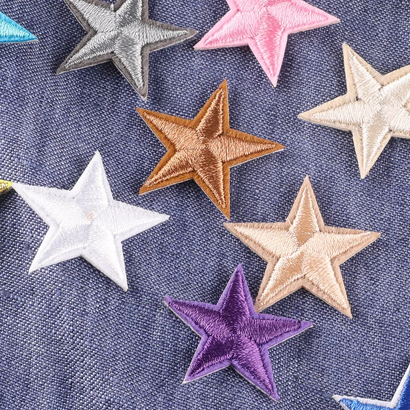 5PCS Multi-colored Star Embroidered Patches Sew Iron on Clothing Gold Silver for Clothes Appliques Craft Sticker Stripes