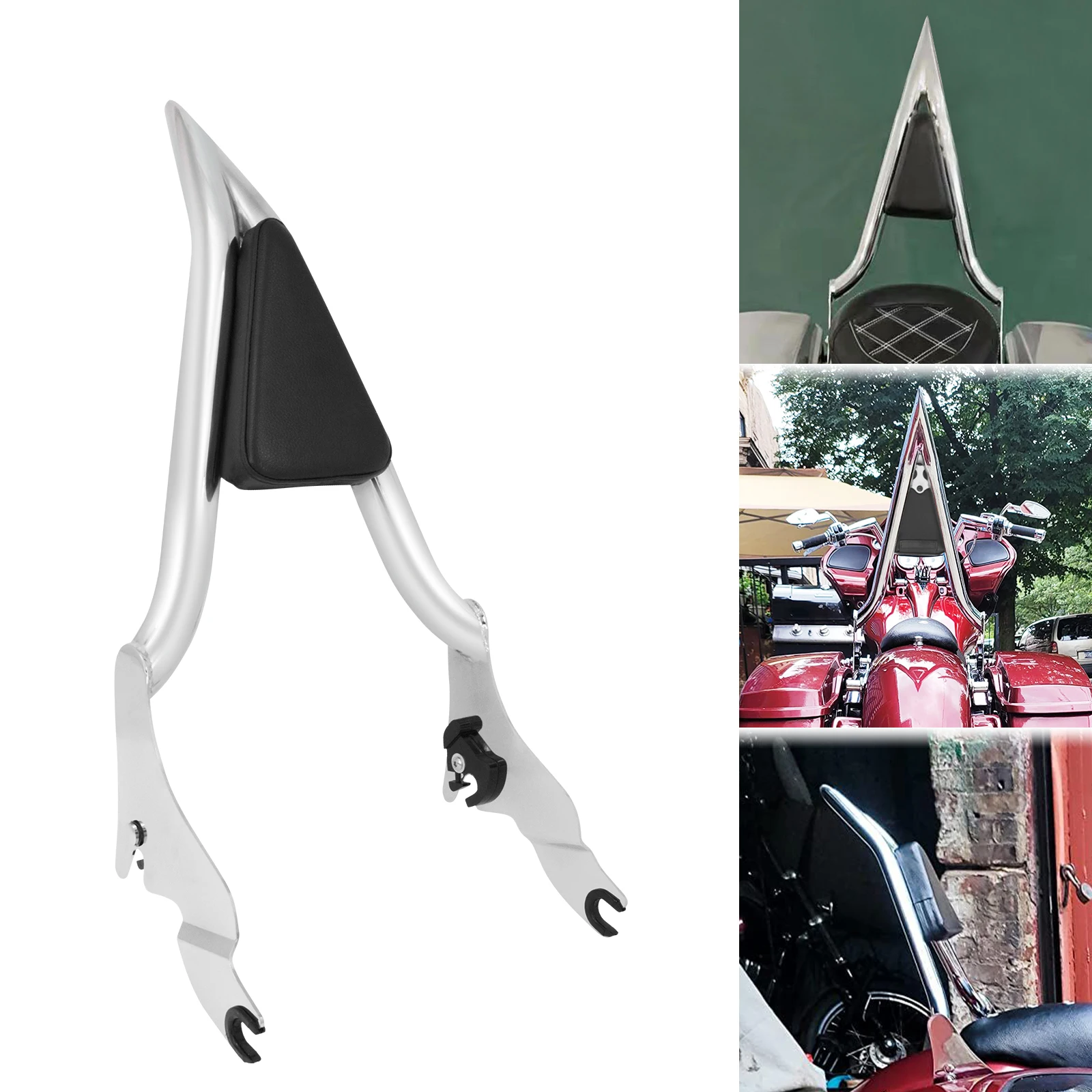 Motorrad-Komfort 16-Zoll-Sissy-Bar-Rückenlehne für den Beifahrer, Chrom, für Harley Electra Glide FLHT 09-24, EU-Lagerbestand, kostenloser Versand