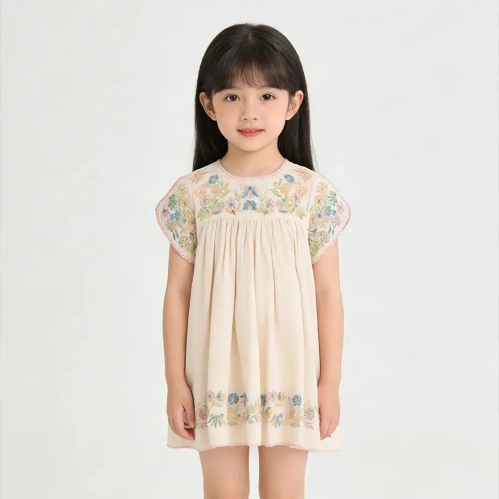 

Girls' summer dress kids girls clothes Nordic style High-quality vintage floral embroidery dress fashion dresses