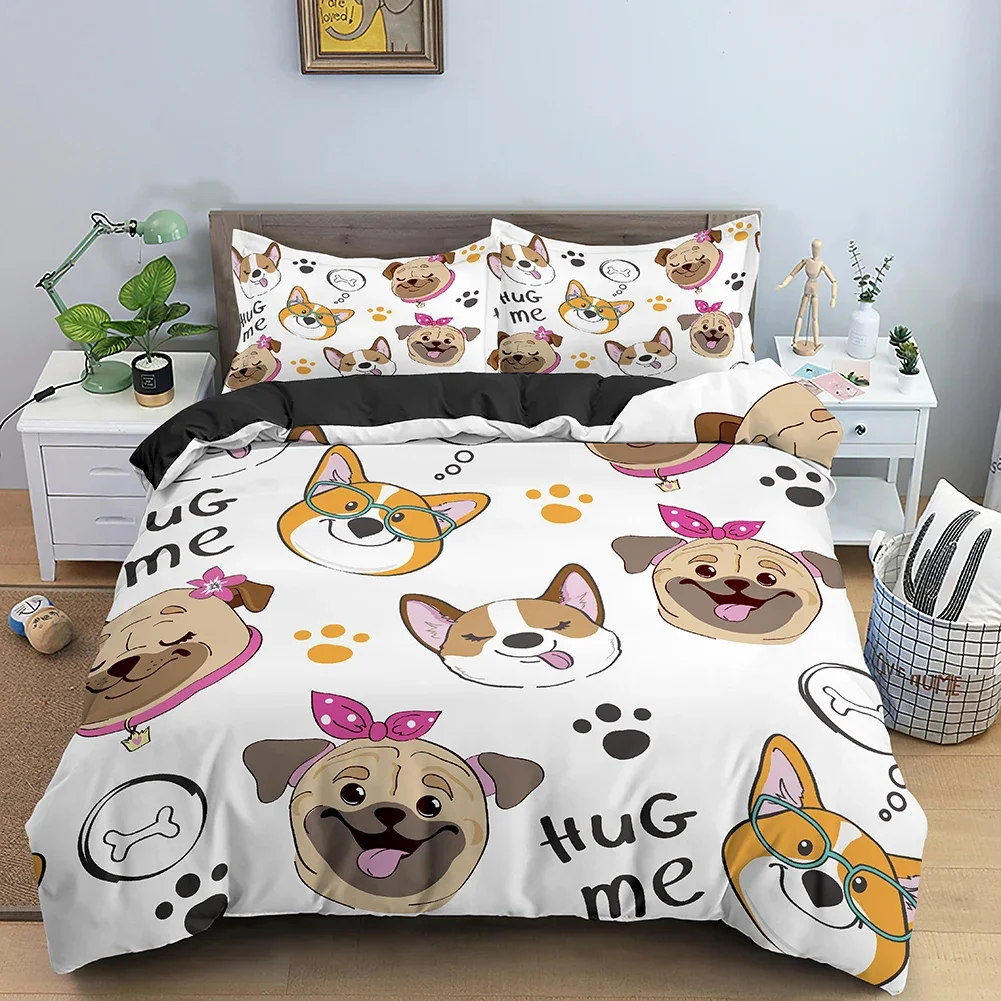 Cartoon Dog Duvet Cover King Queen Funny Pet Puppy Head Printed Bedding Set for Kids Teens Adults Animals Polyester Quilt Cover