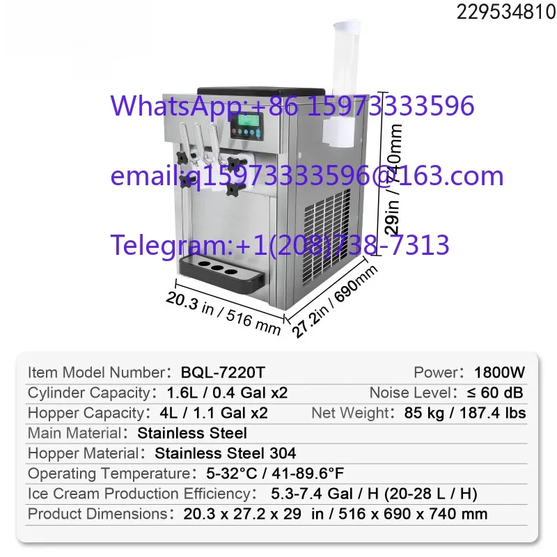 Commercial Single Flavor Countertop Soft Serve Ice Cream Machine with Touch Screen Auto Clean and Pre Cooling