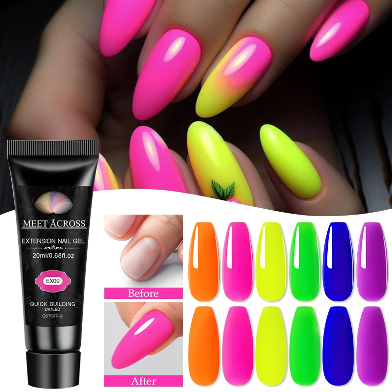 20ml Fluorescent Extension Nail Gel Polish Neon Semi Permanent Soak Off UV Hard Gel Nails Art Finger Prolong Acrylic Varnish DIY