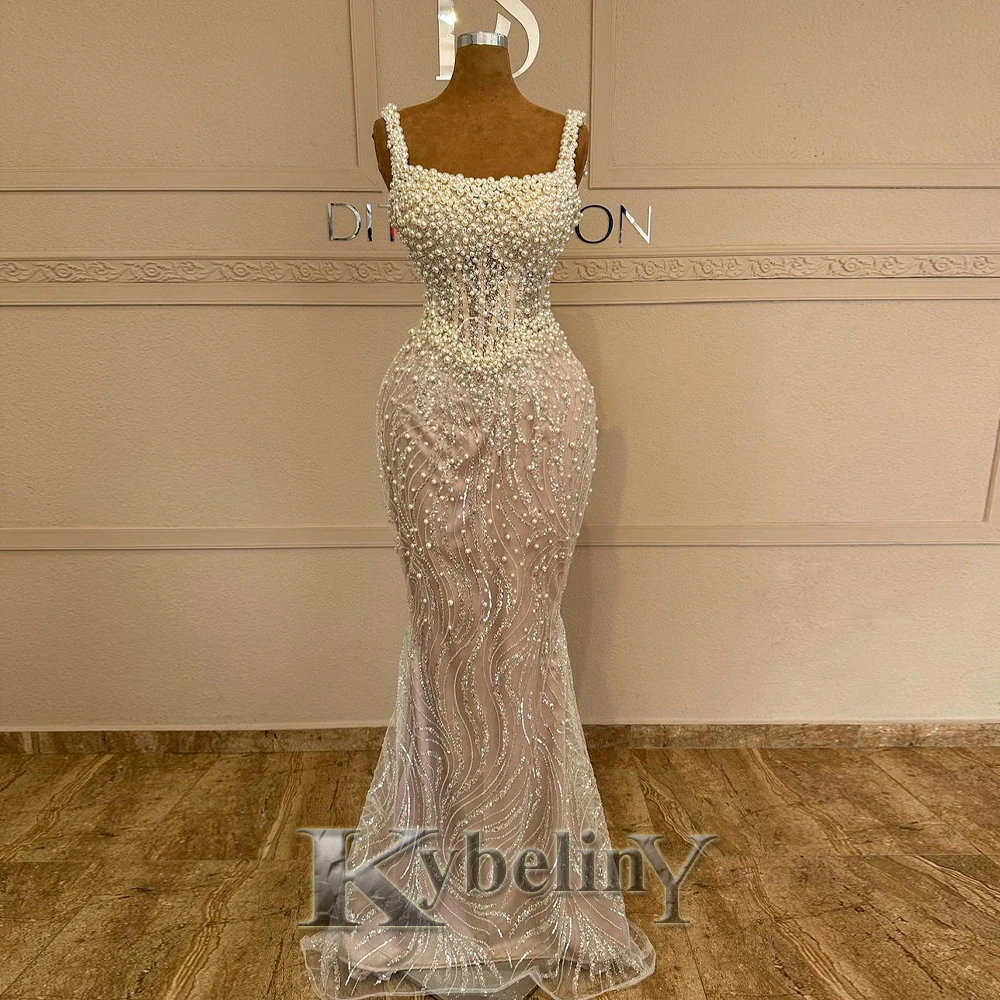 فساتين لحضور الحفلات الموسيقية الفاخرة من Kybeliny مطرز بالخرز وياقة مربعة حورية البحر بدون أكمام مطرزة بالترتر وحفلات التول مخصصة