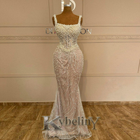 Kybeliny Luxurious Prom Dresses Beading Square Collar Mermaid Sleeveless Sequined Tulled Ceremony Vestidos De Noche Customized
