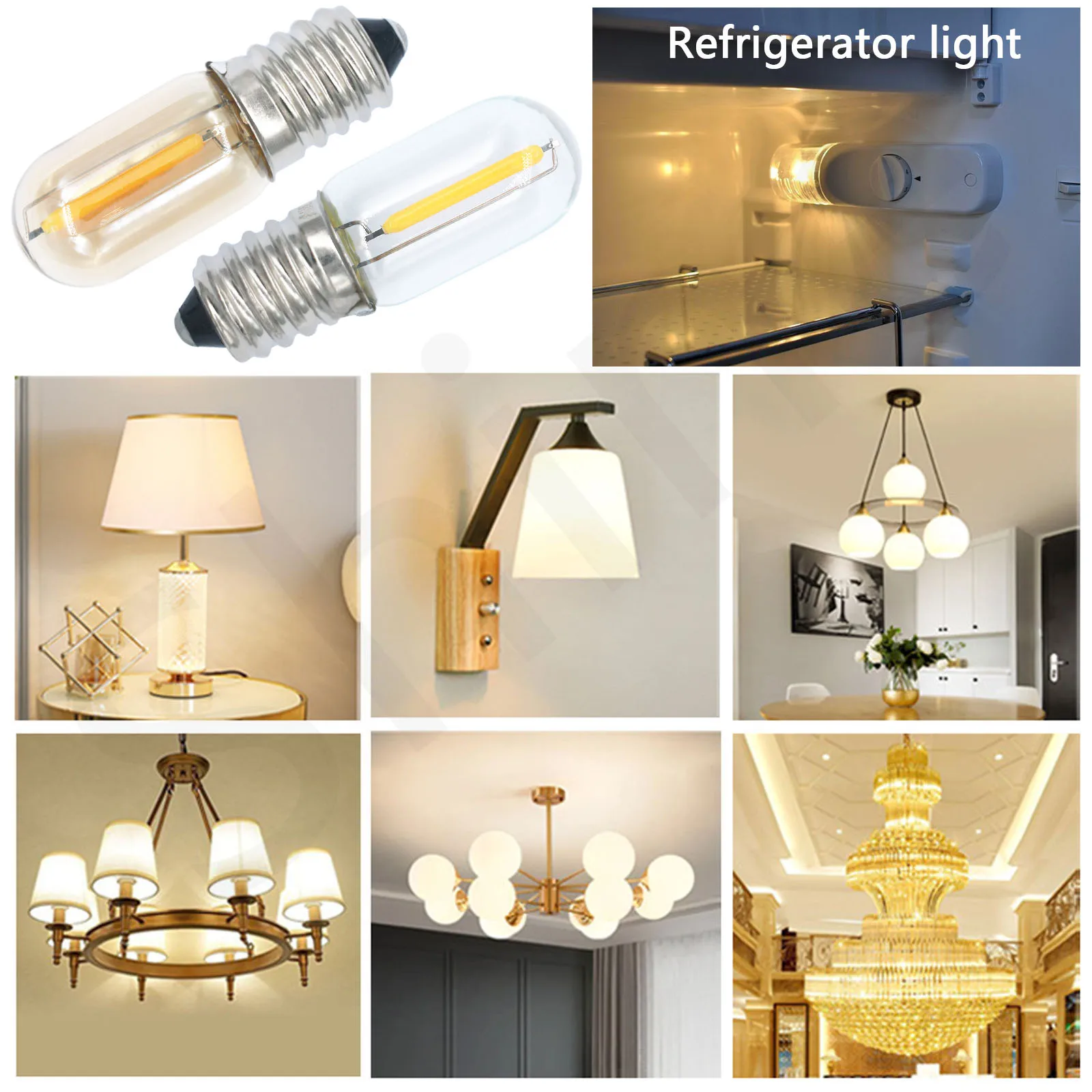 Mini E14 AC 220V LED COB Lamp 0.6W Edison LED Bulb LED filament Lights Warm White for LED Fridge Freezer Filament Light Bulb