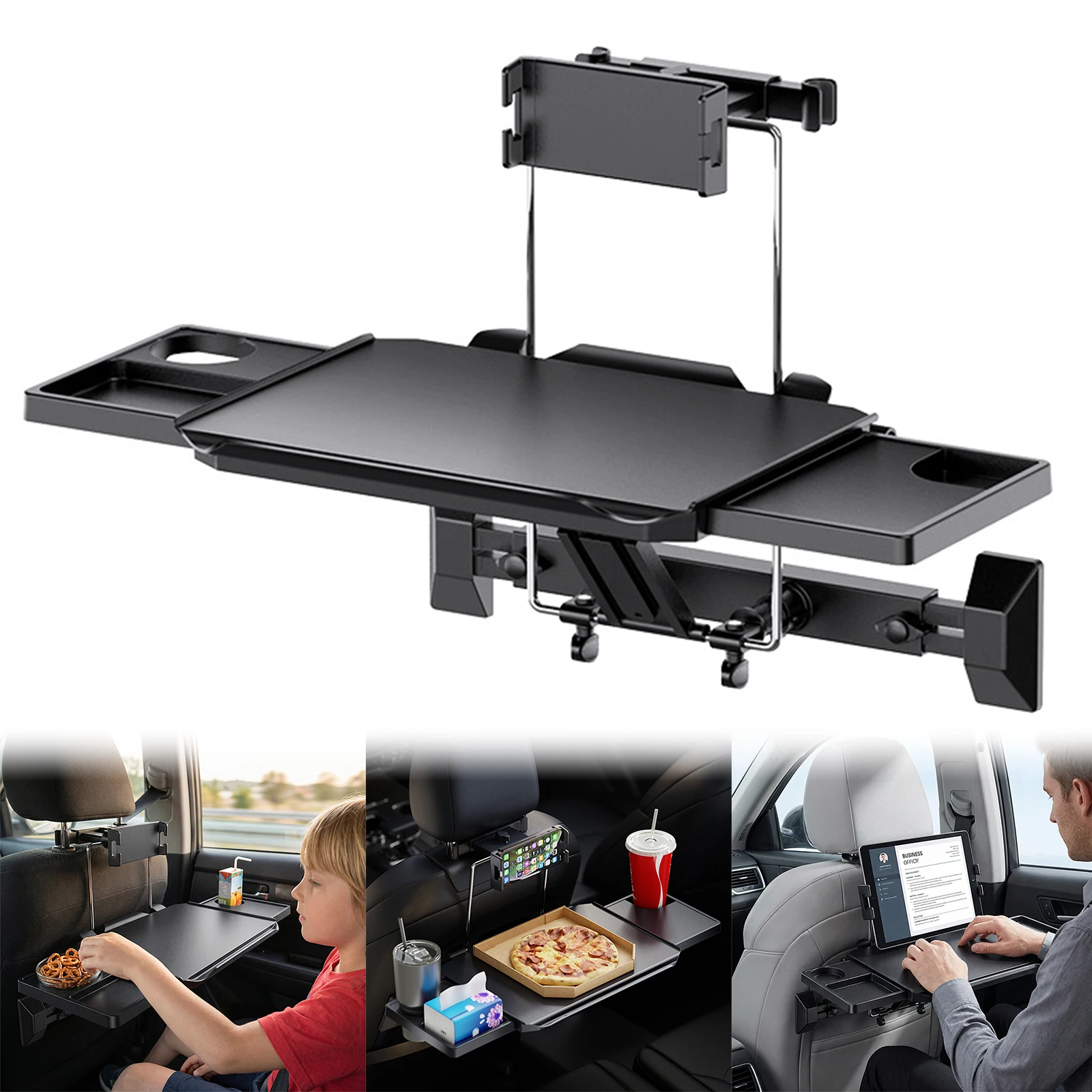 

Back Seat Folding Table with Phone Mount Multifunctional Laptop Desk Anti-Slip for Rear Passenger Road Trip Eating & Work