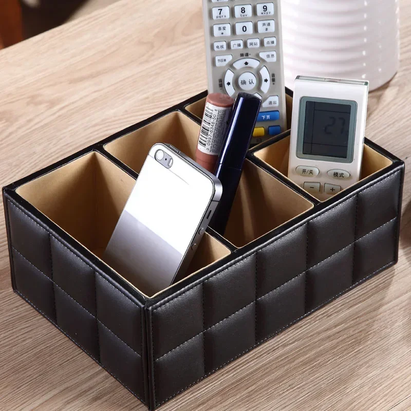 High Quality Luxury PU Leather Storage Box Cosmetic Organizer Remote Control Phone Holder Home Decor Organizer Makeup Organizer