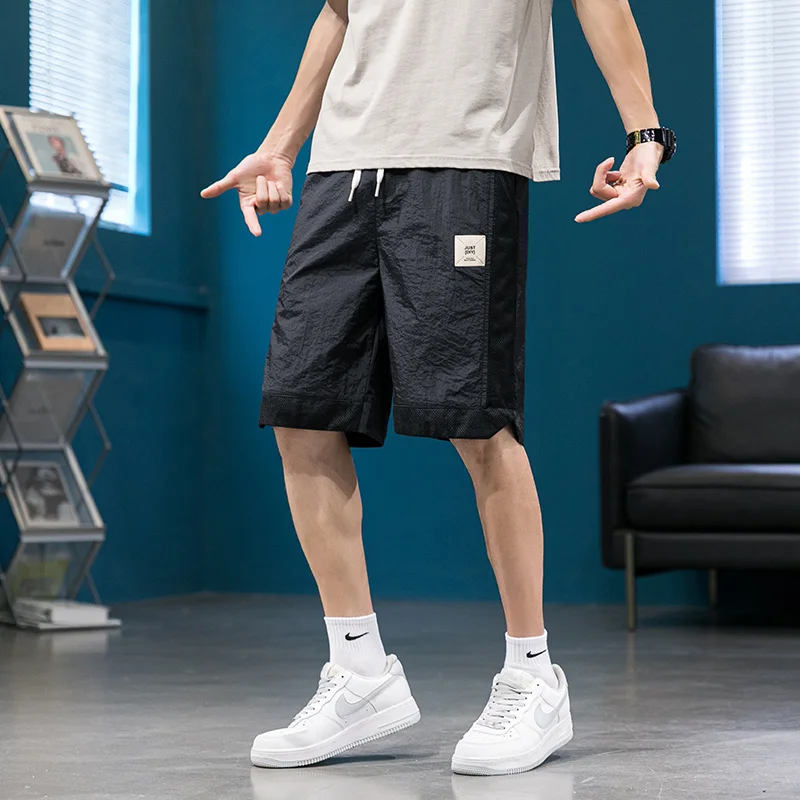 Fashion Summer Men's Shorts Casual Solid Color Loose Elastic Waist Knee Length Pants Outwear Sports Joggers Drwastring Trousers