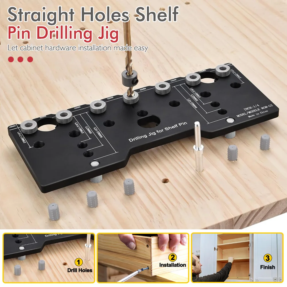 

1/4 Inch Aluminum Alloy Shelf Pin Drilling Guide Adjustable shelf device Drilling guide Woodworking Straight Hole Drilling Jig