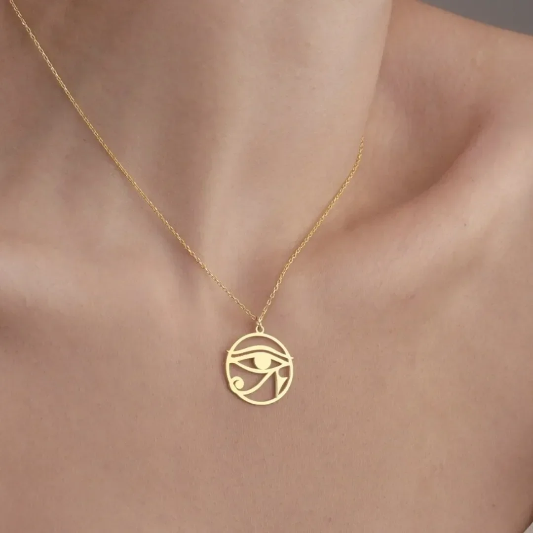 호루스 목걸이의 스테인레스 스틸 라운드 눈 여성을위한 Ra 펜던트 쥬얼리의 레트로 이집트 눈 남자 펑크 파티 초커 액세서리