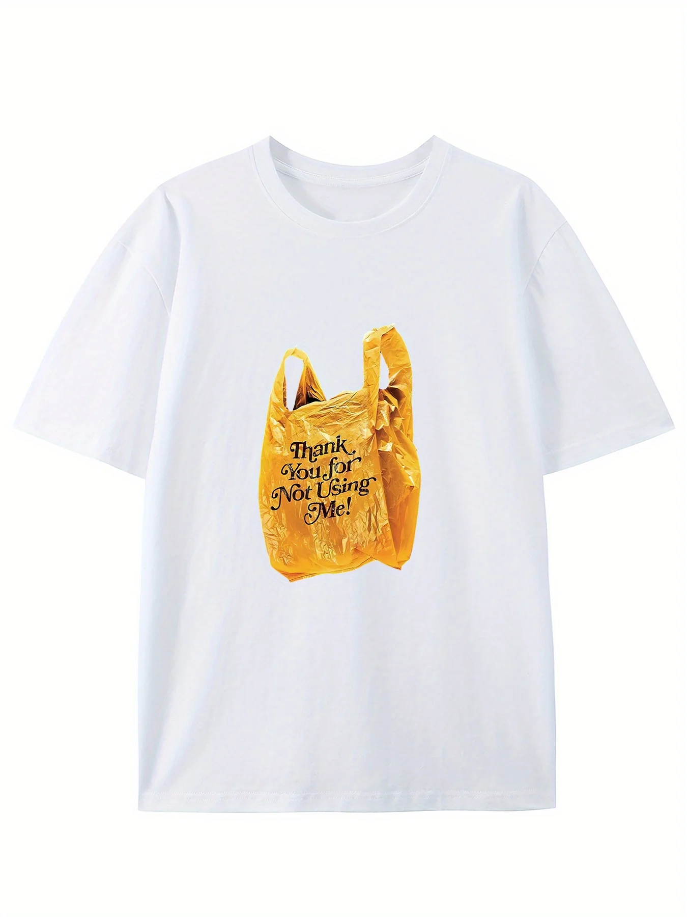 

Men's A Yellow Bag With Letter Print Crew Neck Cotton Short Sleeve, Casual Daily T-shirt, Comfy Breathable Clothing For Summer