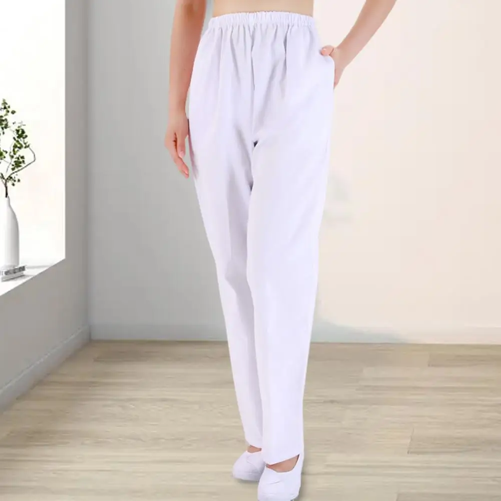 

Moisture-wicking Nurse Pants Comfortable Wide Leg Nurse Pants with Pockets for Women Mid-rise Elastic Waist Work Trousers Solid