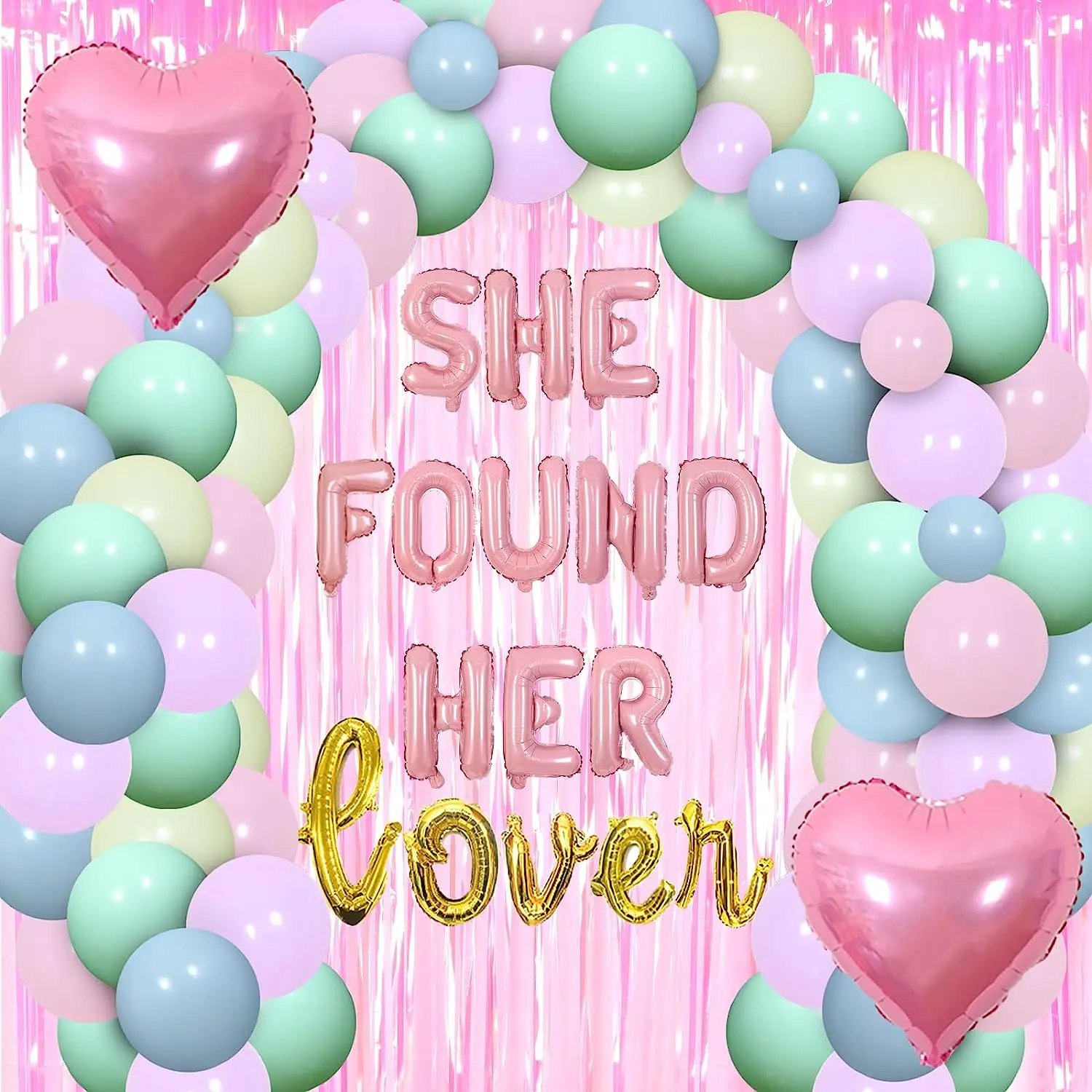 

She Found Her Lover Macaron Bachelorette Party Decorations Pastel Balloons Garland Kit with Curtain Bridal Shower Supplies